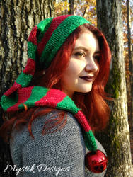 Green and Red Jingle Bell Elf Hat