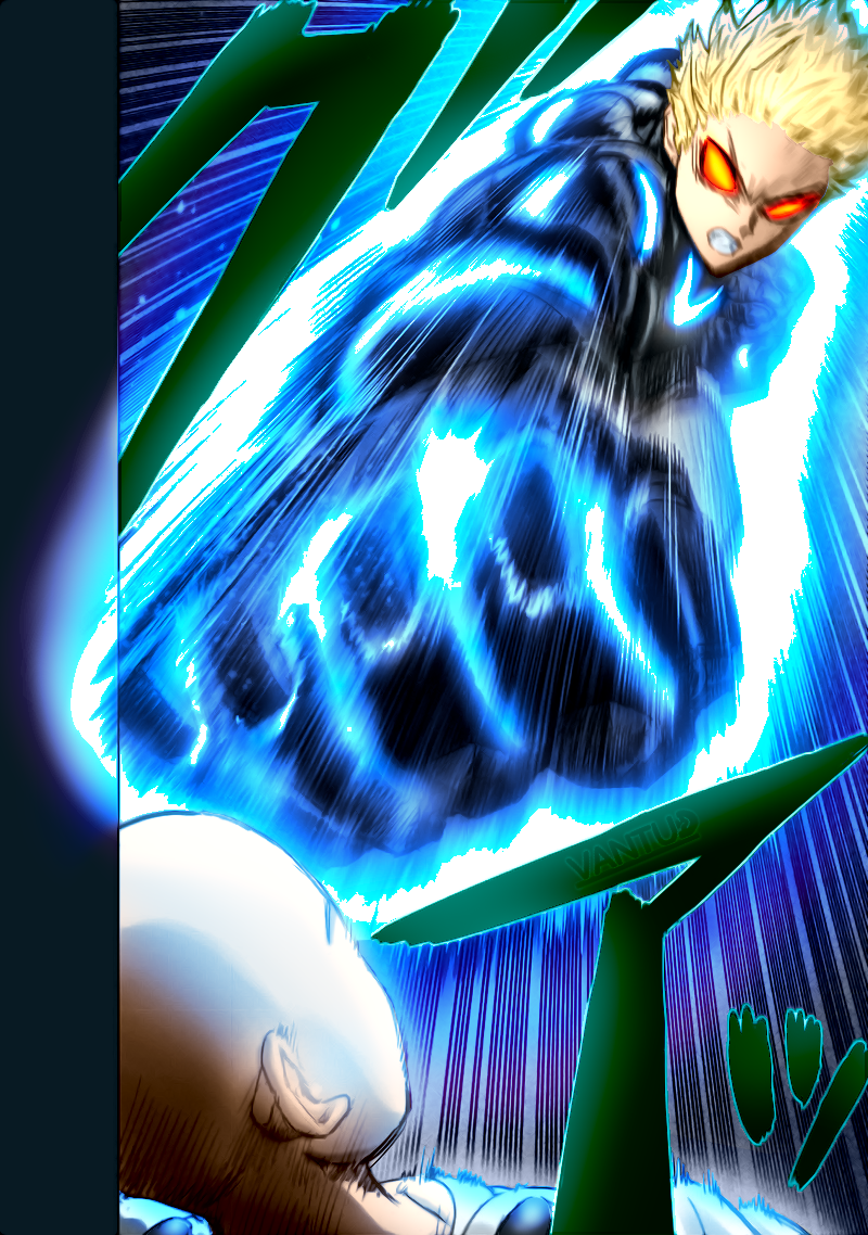 OPM chap 184 colored: Genos's Punch Blue v1 by vantud on DeviantArt