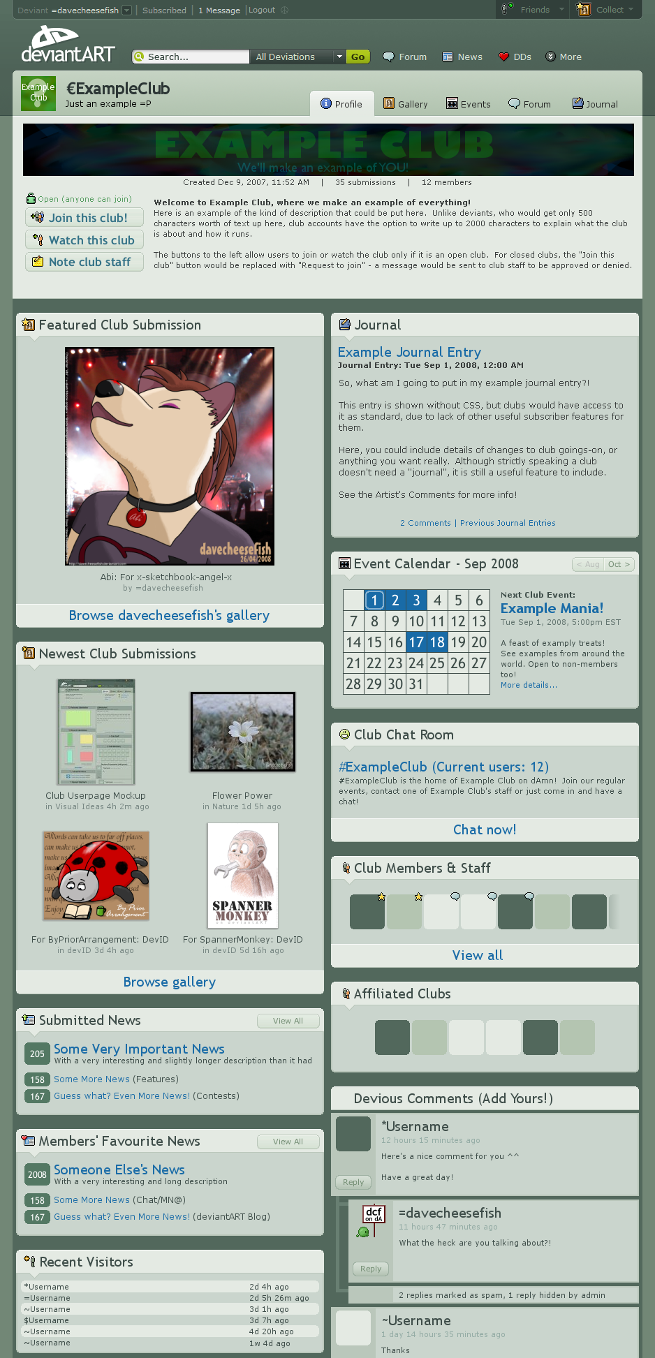 deviantCLUB Userpage Mockup