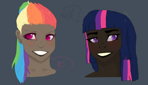 Human Rainbowdash and Twilight.