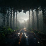 Square forestrain fog road in the midle of the for by JFF2