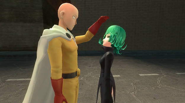 saitama comparing the height of tatsumaki