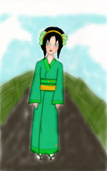 Toph in kimono lineart by beany55 colour