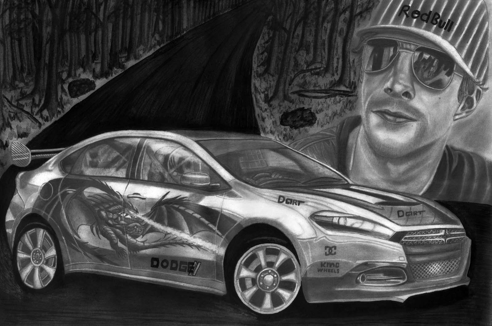 Dodge This Dart - Travis Pastrana Pencil Sketch