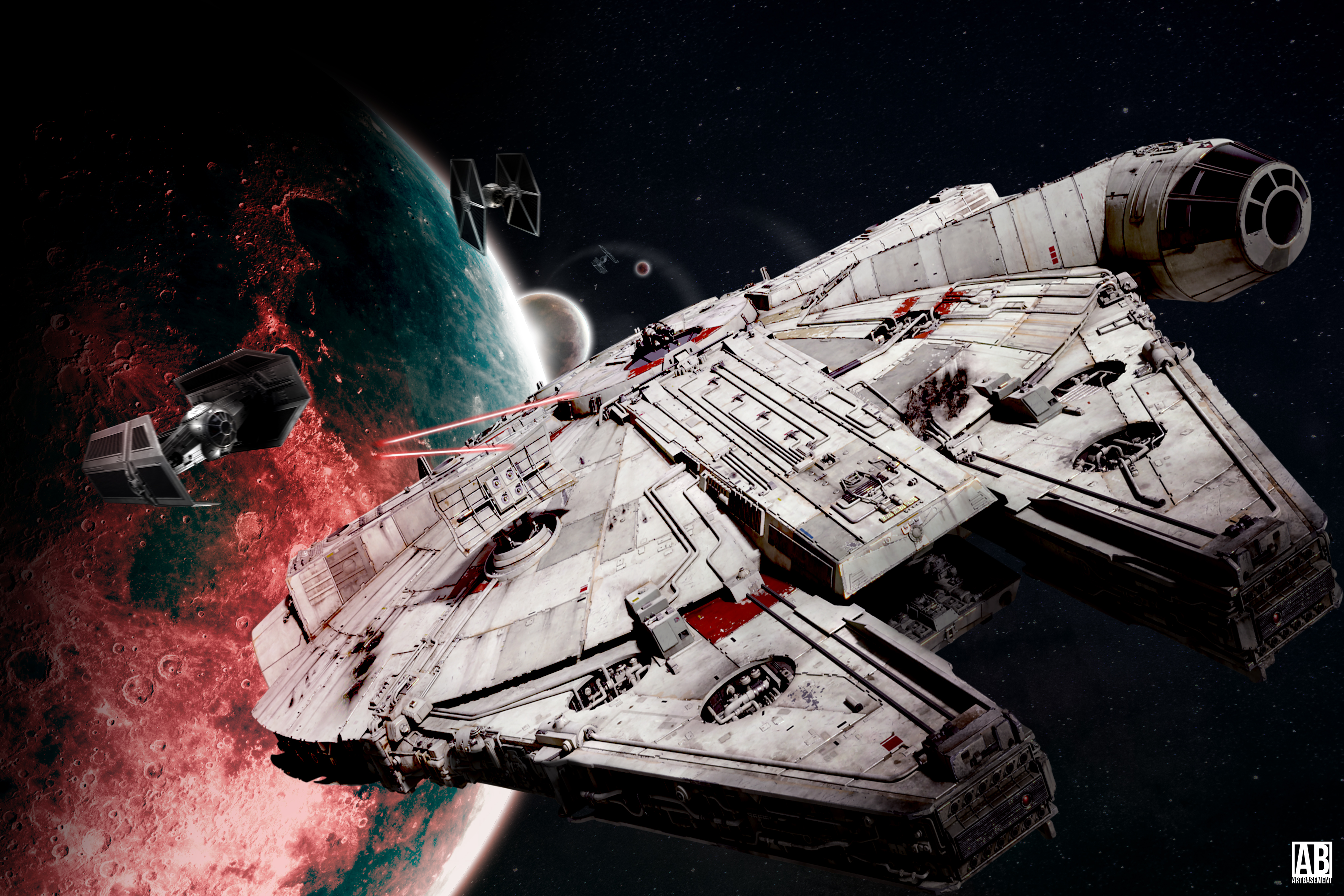 millennium falcon escaping wallpaper