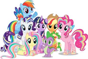 Mane 6 and Spike - Rainbowfied Group Photo