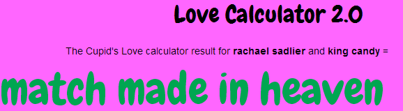 Me and King Candy Love calculator result