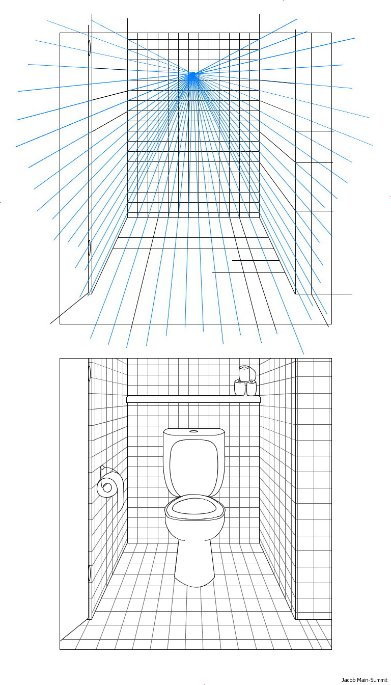 drawing bathroom from 1 point perspective