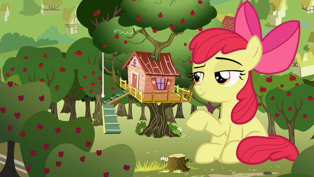 Giant Apple Bloom and her small clubhouse