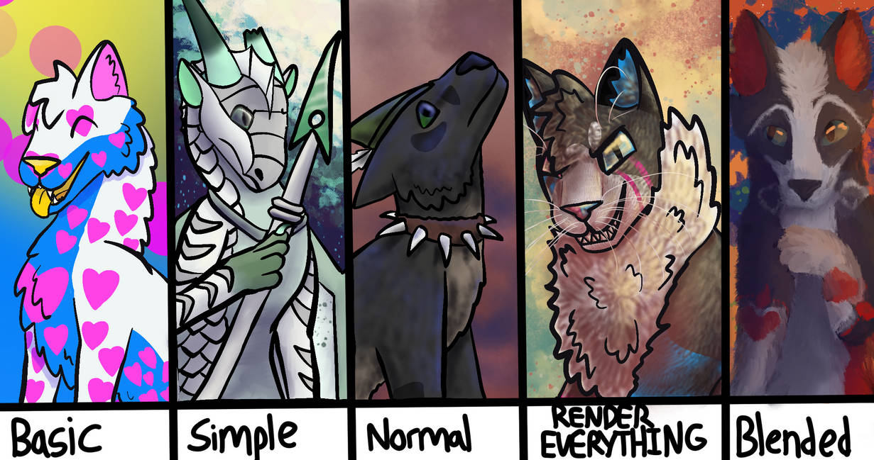 Shading type examples ych by DragonFlameCactus on DeviantArt