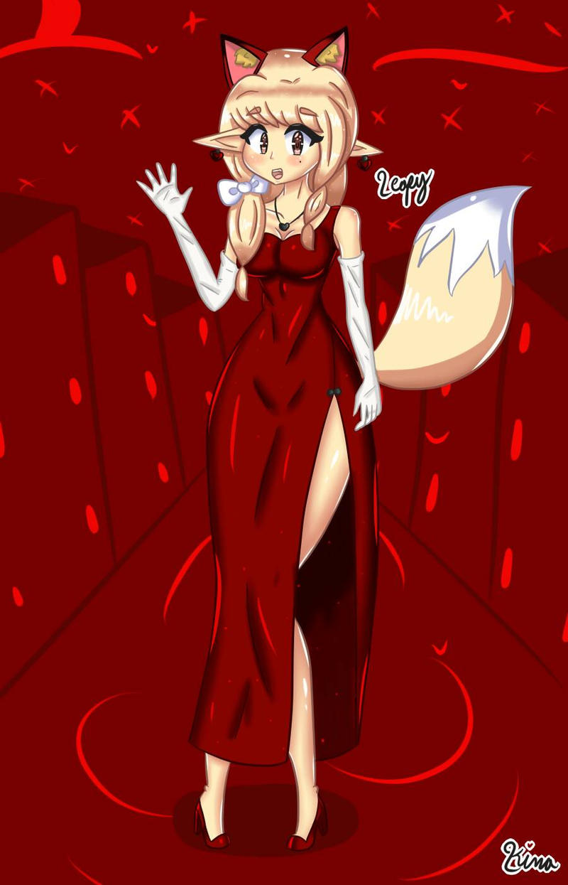 Leafy in a red dress