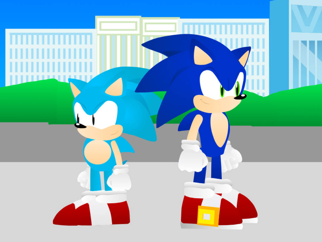 Classic Sonic and Sonic stand in different sides. by MikeLam0102 on