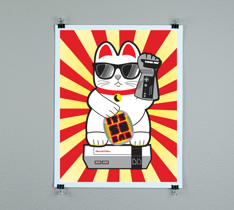 Powerglove Lucky Cat Retro Gamer Print