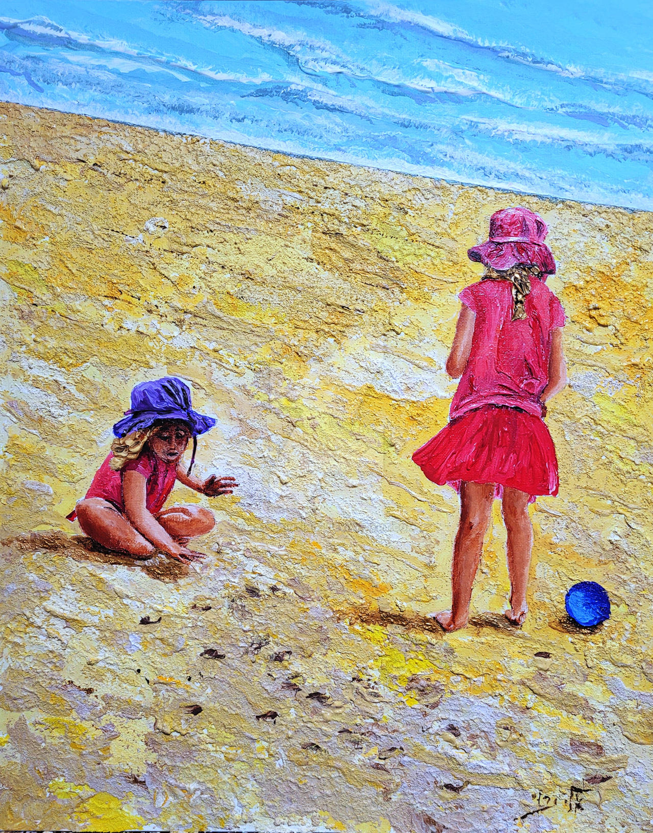 Her dress in the reddest red, on yellow sand, by art-paintings on ...