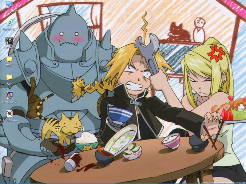 FMA- Al, Ed, Winry, and a Cat