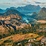 Aerial view of a small town in rocky mountain