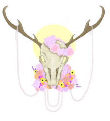 Deer Skull with Flowers