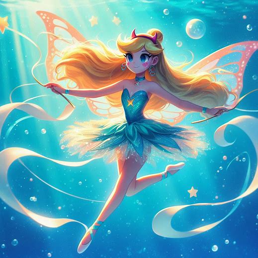 Star butterfly  underwater ribbon twirling 