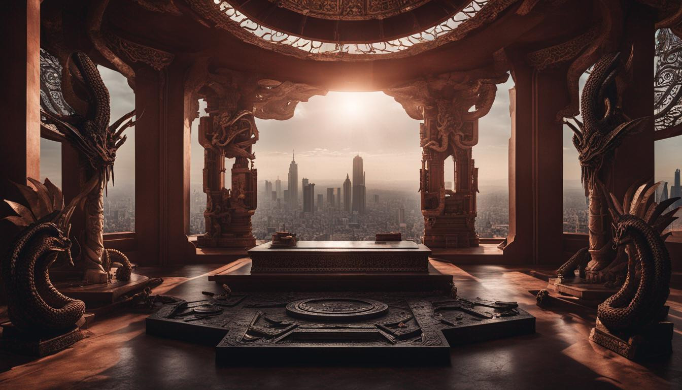 Evil temple with an altar in a cyberpunk setting