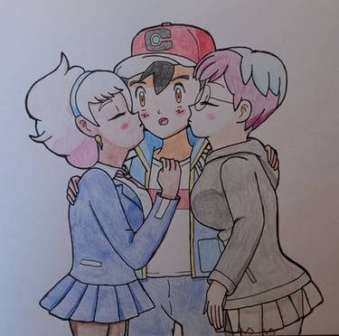 Peonia and Penny kissing Ash 