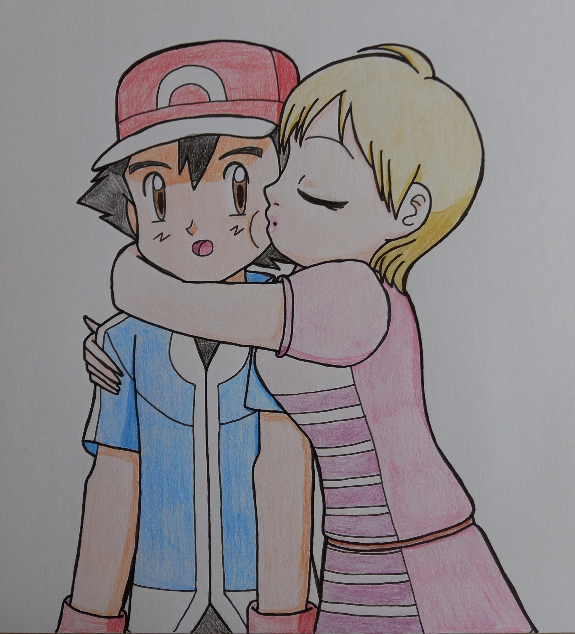 Rose kisses Ash on the cheek by StuAnimeArt on DeviantArt