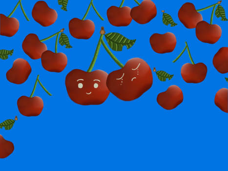 Happy and Sad Cherry - blue background