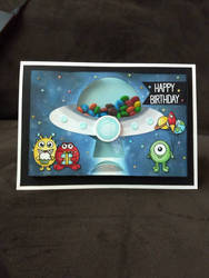 Alien UFO candy dispenser shaker card