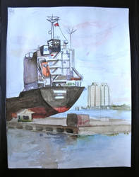 Shipyard watercolor painting