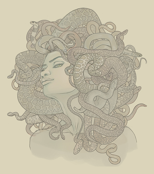 Commission: Medusa book cover line art