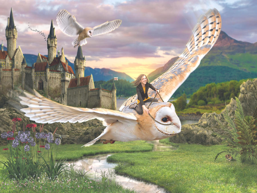 Птица зайчики. Сказочный замок птицы. Картины фэнтези природа,Совы. Замок и птица. Летающие Совы сказочные.