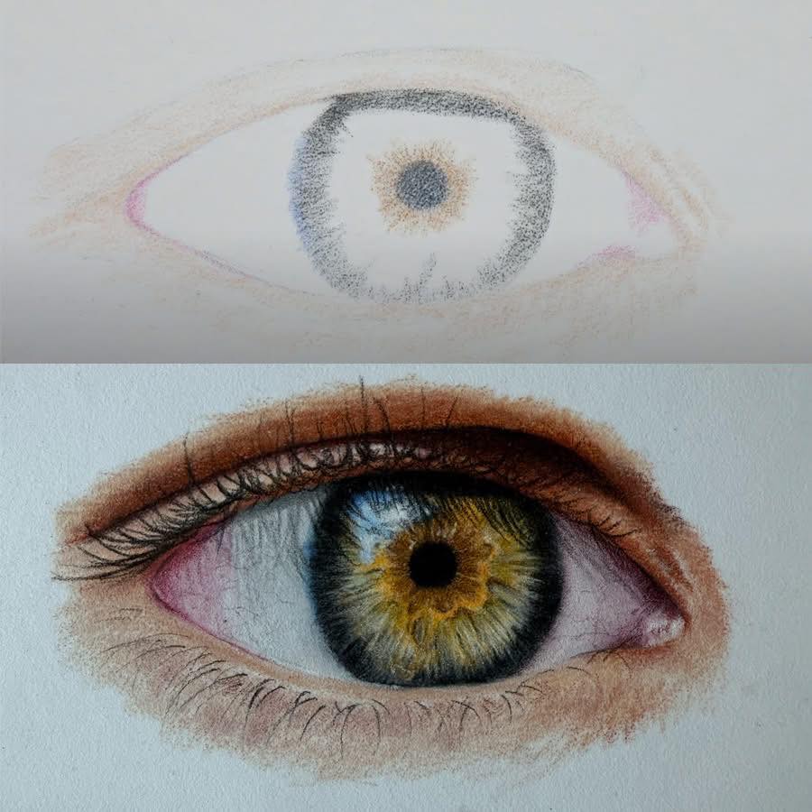 Eye Drawing Layering vs Regular Drawing