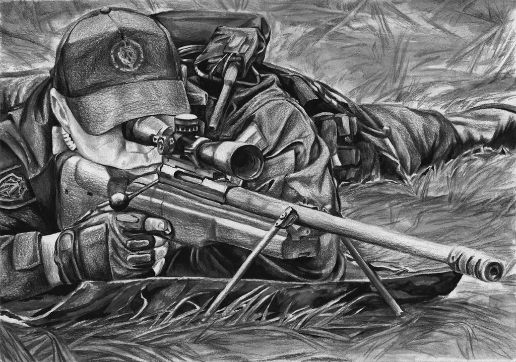Военные рисунки. Рисунки Андрея Харитонова. Снайпер вермахта арт. Спецназ рисунок.