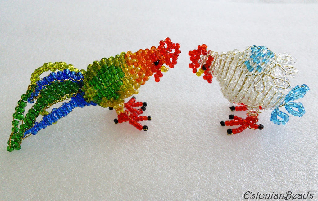 Beaded chicken and rooster