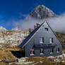 Mangart saddle Mountain Hut and Mount Mangart