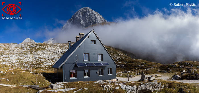 Mangart saddle Mountain Hut and Mount Mangart