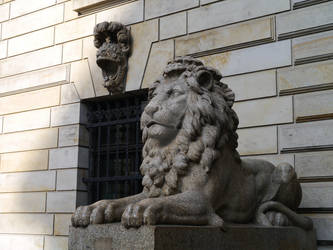 Lion statue on side entrance.