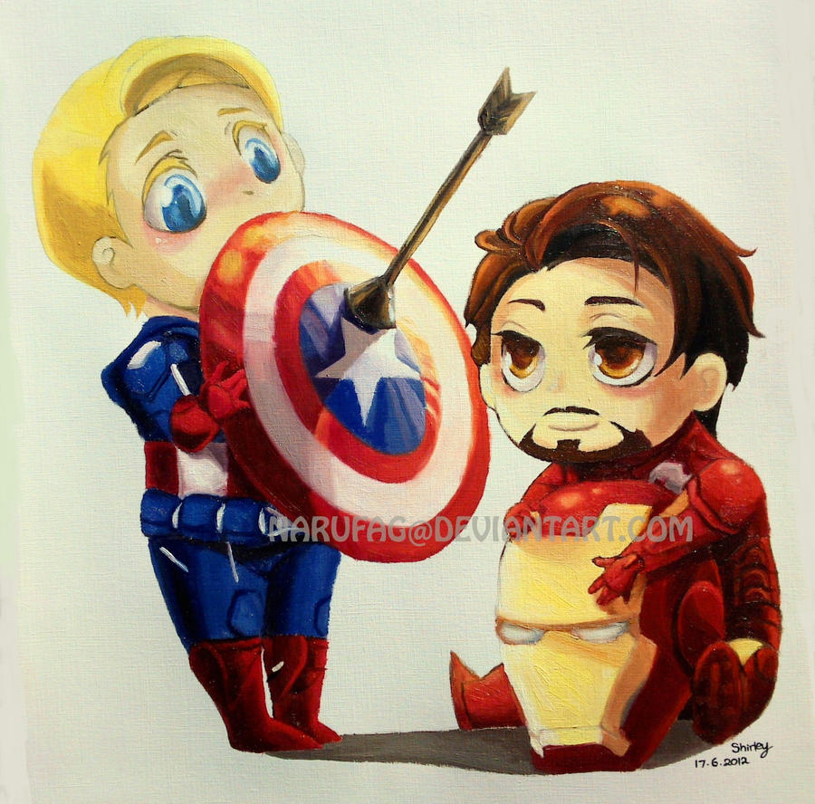 Chibi Captain America and Iron Man
