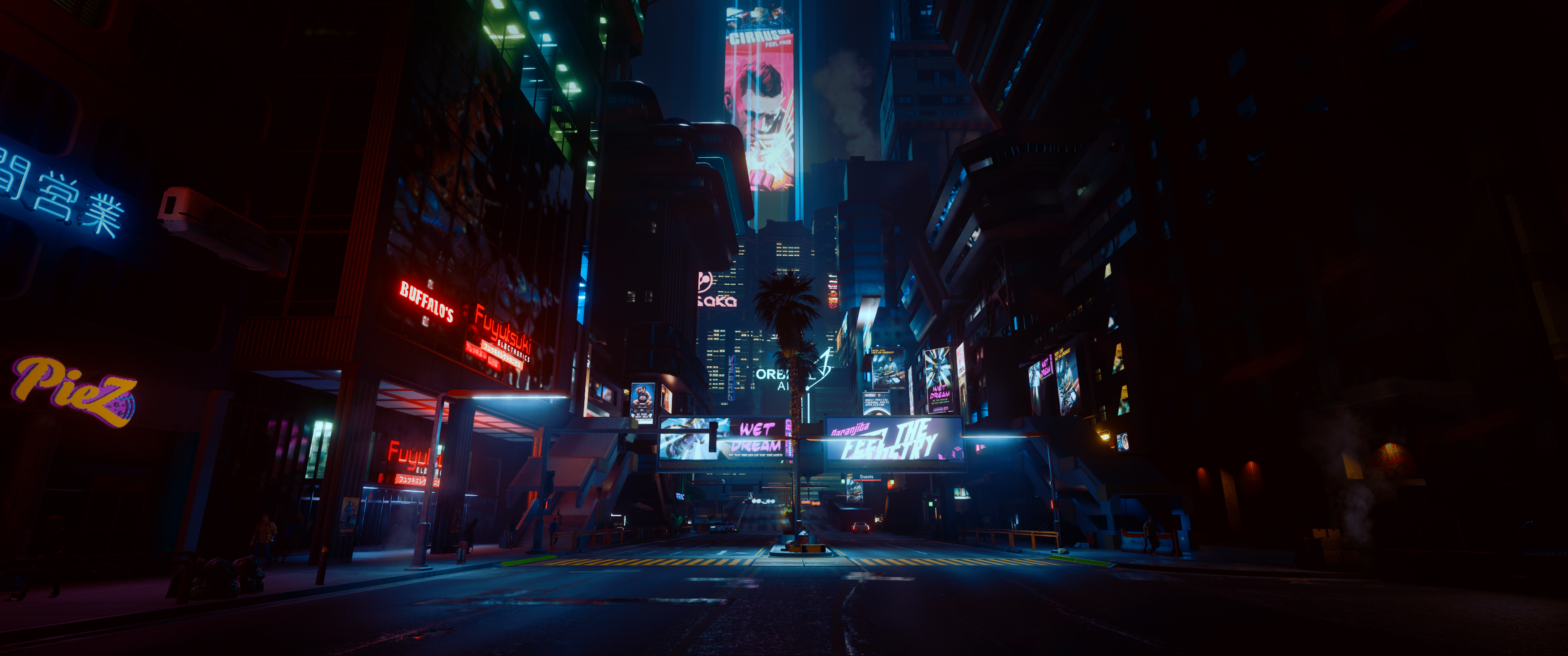 Download Ultrawide Cyberpunk Lanterns Wallpaper