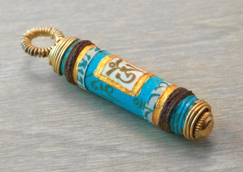 Turquoise Om Mantra Prayer Scroll Pendant