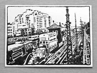 Industrial Trainyard Artist Trading Card Original