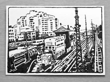 Industrial Trainyard Artist Trading Card Original