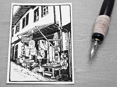 Marketplace Scene Ink Drawing ACEO