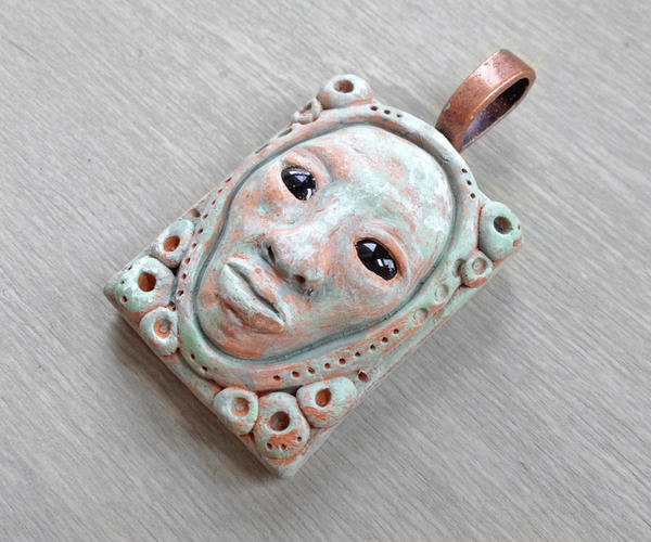 Verdigris Clay Face Pendant