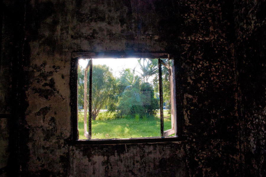 abandoned, burned down house