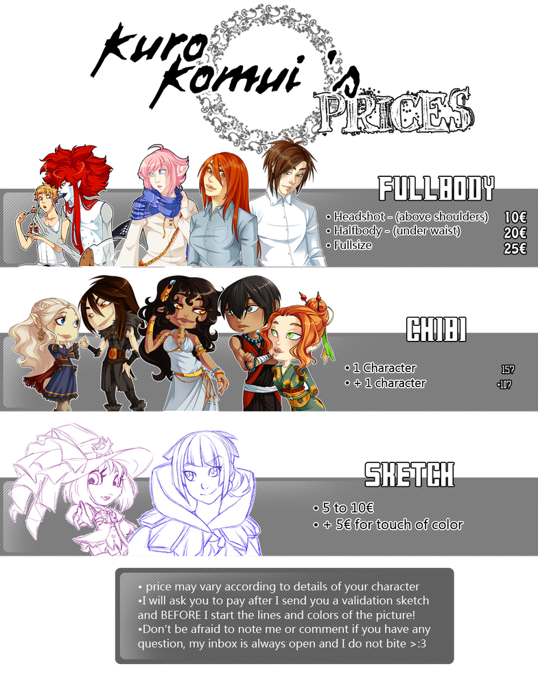 Commission Prices by KuroKomui Commission Prices by KuroKomui