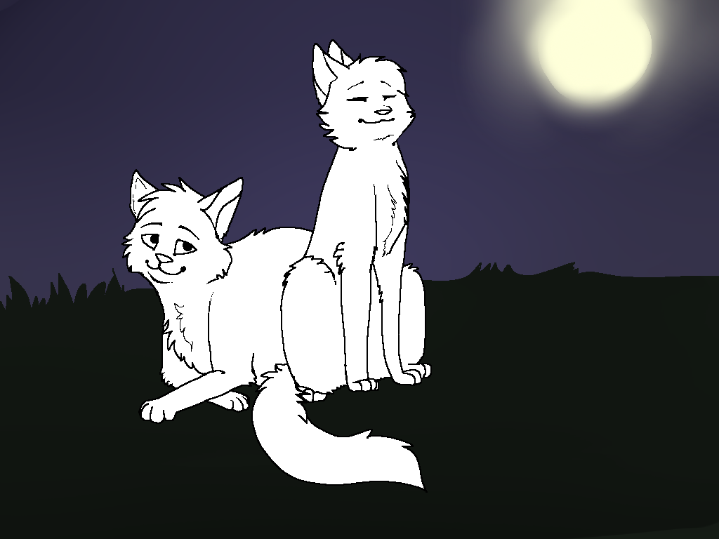 Under the Moon - Free Cat Couple Lineart