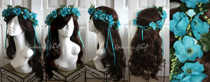 Azure Blue and Turquoise Floral Faerie Crown