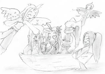 Everyone in a boat