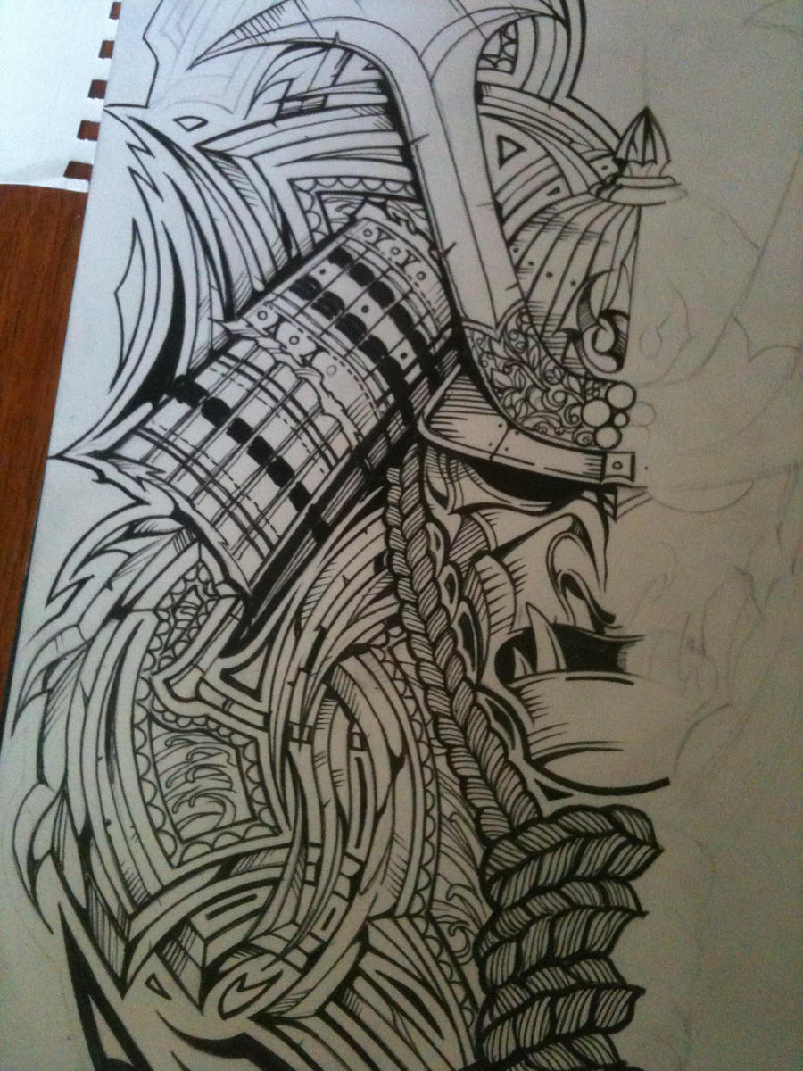 Тату рукав Самурай эскиз