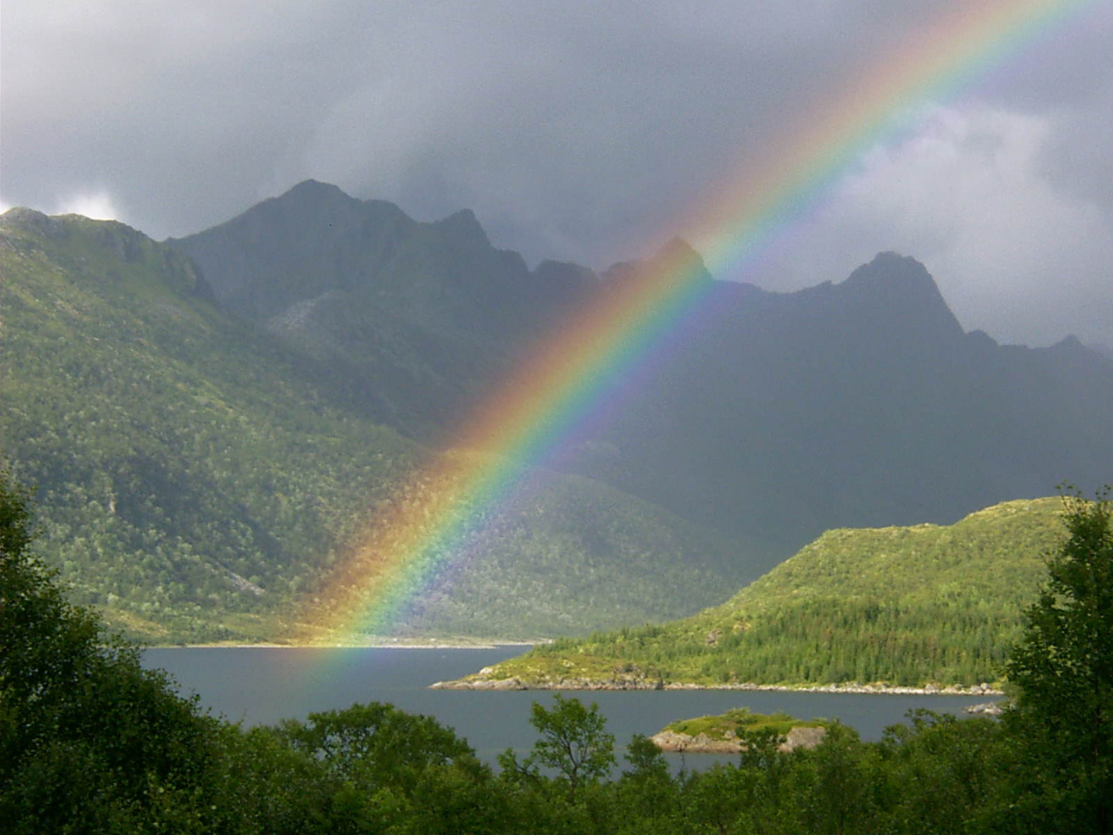 Rainbow over a fjord